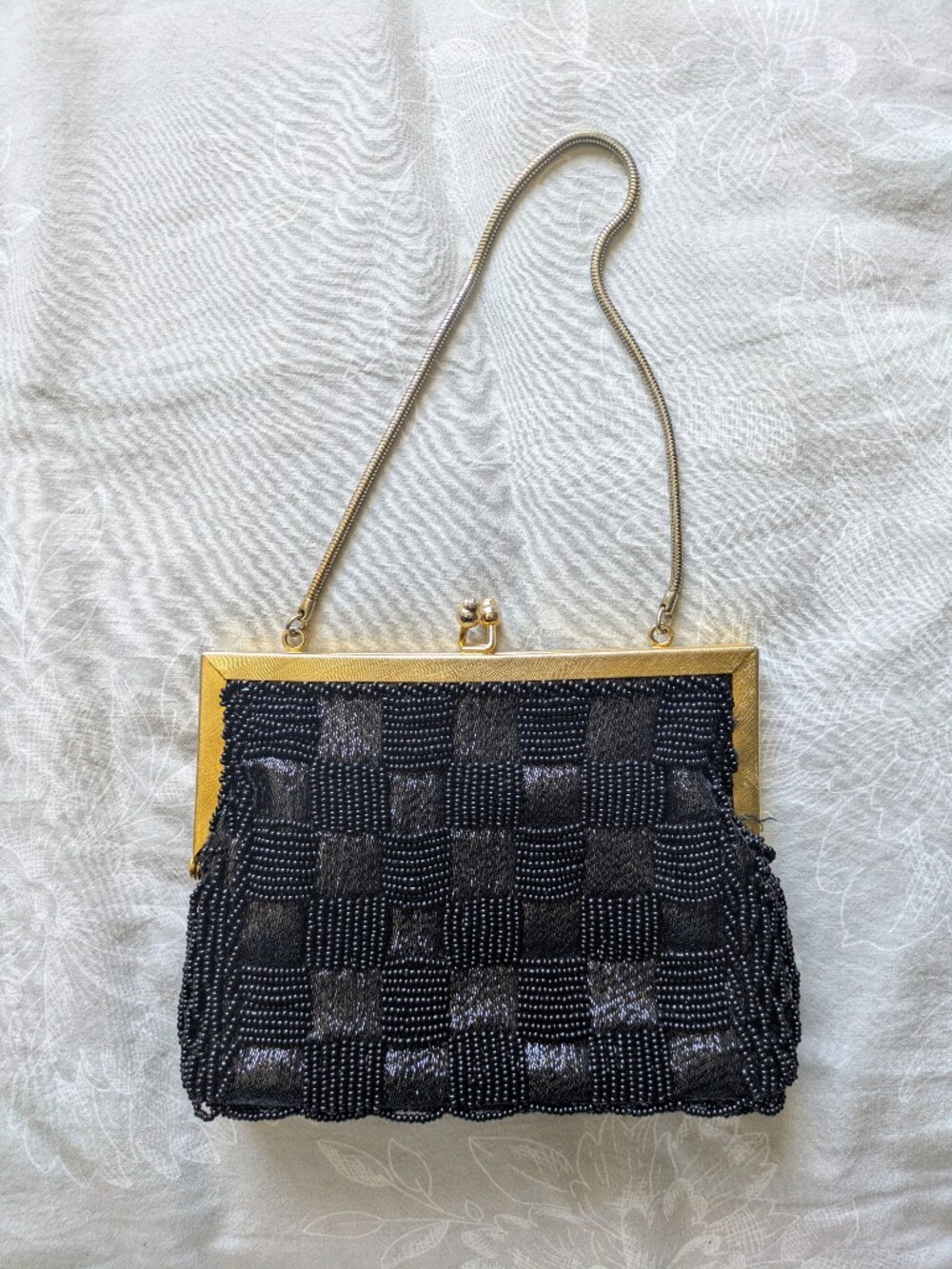 Gold-Frame Black Beaded Evening Bag